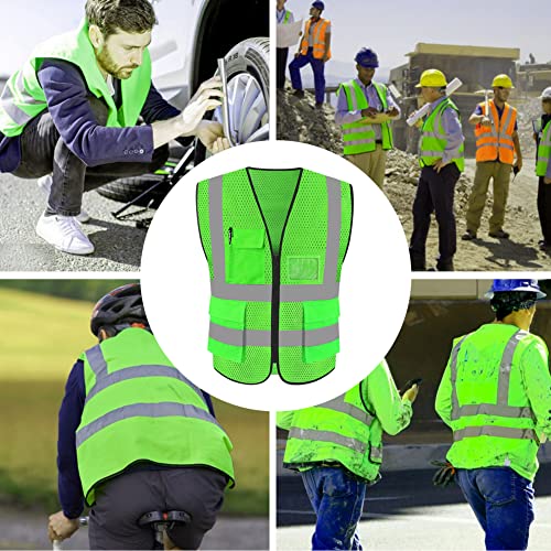 FEimaX High Visibility Safety Vest Mesh Work Vests with Reflective Strips - color: Green, size: X-Large