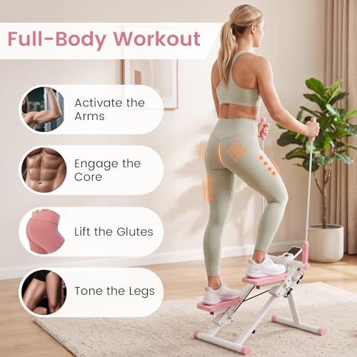 Goplus Stair Stepper, Foldable Vertical Climber Exercise Machine with Detachable Handlebar, LCD Monitor, Compact Fitness Stepper Full-Body Cardio Workout Equipment for Home Gym Exercise - color: White