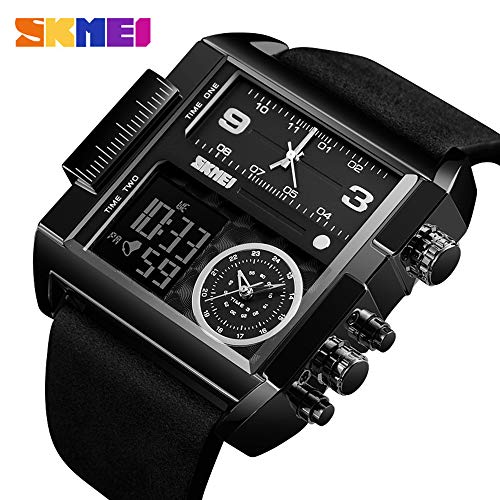 Gosasa Men's Square Large Face Analog Digital Sport Watch - color: full Black Watch