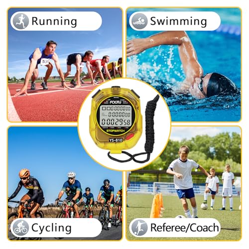 Sports Stopwatch Timer, 10Lap /Split Memory Digital Stop Watch Yellow - color: Yellow