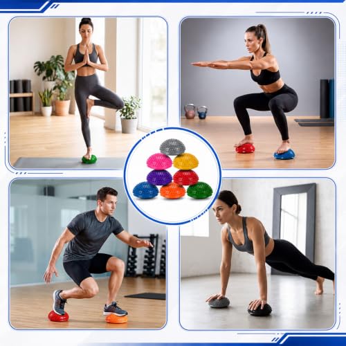 Lewtemi 8 Pcs Balance Pods 6.1 x 3.9 Inches Inflatable Stability Balance Trainer Dots Half Fitness Ball Dome for Men Women Stability Training Physical Core Strength Gym Home Exercise - style: Bumpy Hedgehog
