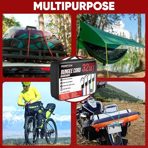 FORTEM Bungee Cords with Hooks, 32pk 10" 18" 24" 32" 40 Bungees & Tarp Ties - size: Pack of 32 Standard (10", 18", 24", 32", 40")
