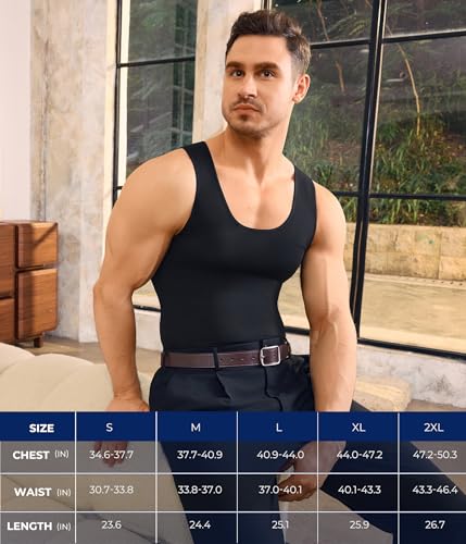 TAILONG Mens Compression Shirt - Slimming Body Shaper Sleeveless Workout Tank Top Undershirts Tummy Control Vest - color: Black, size: X-Large