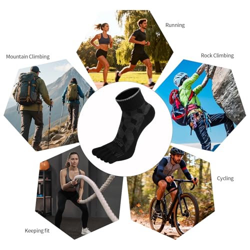 3 Pairs Coolmax Toe Five Finger Running Socks for Men Women -Lightweight Ankle Athletic Sock - color: Black-coolmax, size: Medium