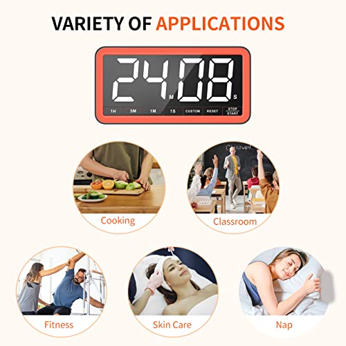 VOCOO Large 7.8" Digital Timer, Magnetic LED Timer for Kitchen & Classroom - color: Black Red
