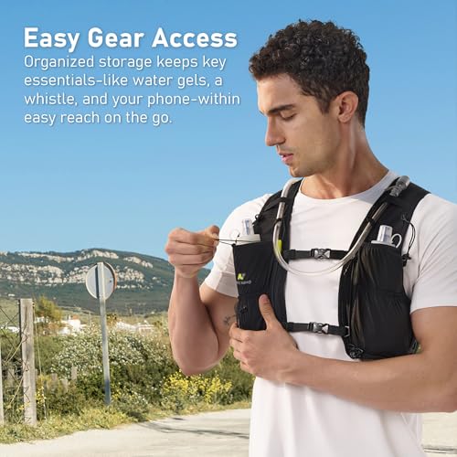 N NEVO RHINO Running Vest, Hyration Vest with 2 Pcs 500ML Soft Flasks - color: Black, size: X-Large