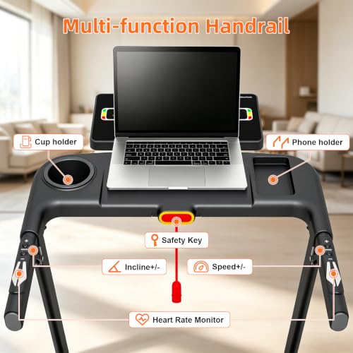 Foldable Treadmill for Home with 15% Auto Incline,300 lb, App, 12 HIIT