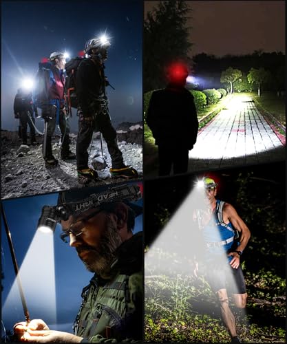 High Lumens LED Headlamp& 100H Using Time, USB Rechargeable Head lamp, 90° Adjustable Widebeam Motion Sensor Head Light with 5 Modes,Zoomable for Camping Running Hiking Hard Hat Headlamps 2pc - size: 2 pack