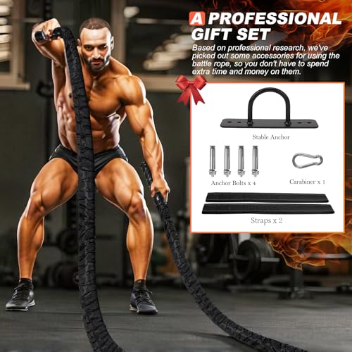 Battle Ropes for Home Gym Exercise: 1.5 Inch Diameter 30FT Length Workout Exercise Rope Training Ropes with Protective Sleeve, Heavy Battle Rope for Workout Exercise Fitness & Strength Training - style: 1.5IN-30FT