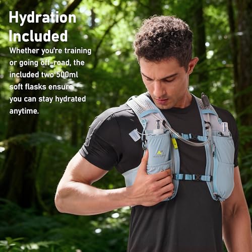 N NEVO RHINO Running Vest 5L, Hydration Vest with 2 TPU 500ml Soft Flask - color: blue, size: Medium