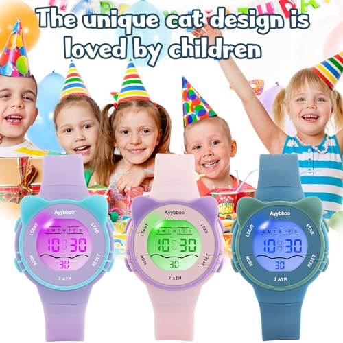 Kids Waterproof Watch 7 Color Light Alarm - color: blue