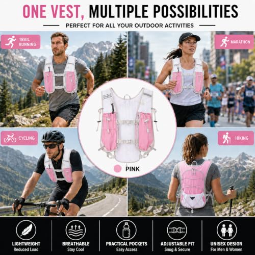 Running Hydration Vest Backpack with 1.5L Bladder for Men Women - color: pink, size: with hydration