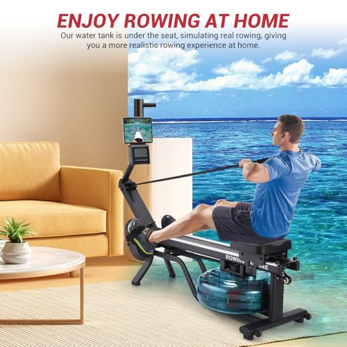 Dual Water Magnetic Rowing Machine for Home Can Foldable Save Space, Full-Body Low-Impact Workout, 380LB Weight Capacity with Digital Monitor, Ergonomic Seat, Tablet Holder 