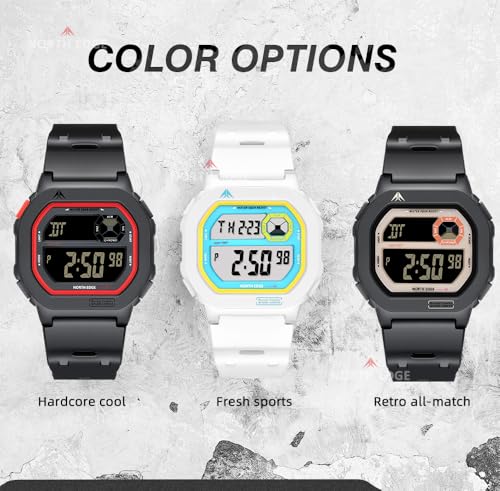 NORTH EDGE X1 Digital Watch for Men Women, Retro Unisex Sport Watch with EL Backlight, 5ATM Water Resistant, Stopwatch, Countdown Timer, Alarm, Dual Time, Lightweight Everyday Watch - color: Blue and White
