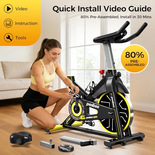 Exercise Bike,Stationary Bike for Home,Magnetic Indoor App Cycling Bike - color: Silver Yellow