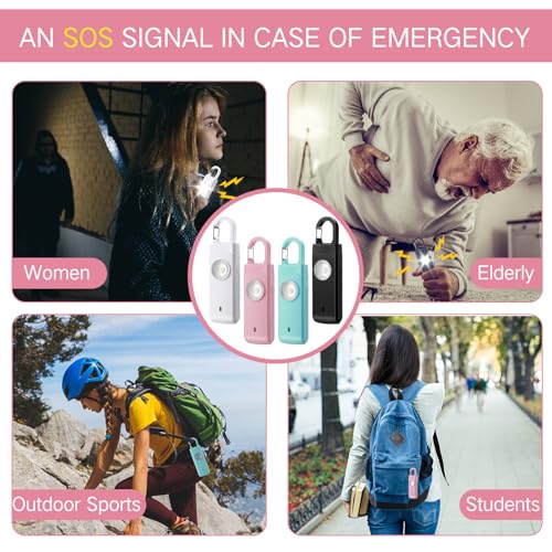 Tellegloww 6 Pcs 130 dB Personal Safety Alarm for Women, Personal Alarm Keychains Loud Siren with LED Strobe Light & Low Battery Notice Rechargeable Self Defense Keychain for Mom(Multicolor,Snap) - color: White,Pink,Blue,Black, style: Snap