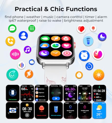 Iaret Smart Watch for Women, 1.83" HD Fitness Tracker with 4 Bands, Answer/Make Calls, Heart Rate/Sleep/SpO2/Step Tracking, 100+ Sport Modes, Android/iPhone Compatible Gift (Silver) - color: Silver