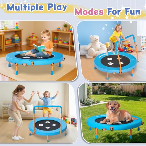 36-Inch Toddler Trampoline with Adjustable Bar, 3FT Foldable Mini Rebounder - color: Blue