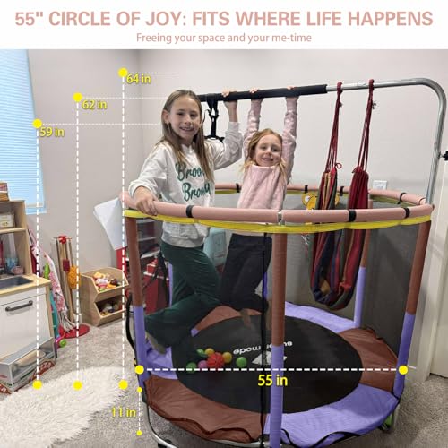 55'' Indoor & Outdoor Trampoline with Net for Kids - color: pink purple