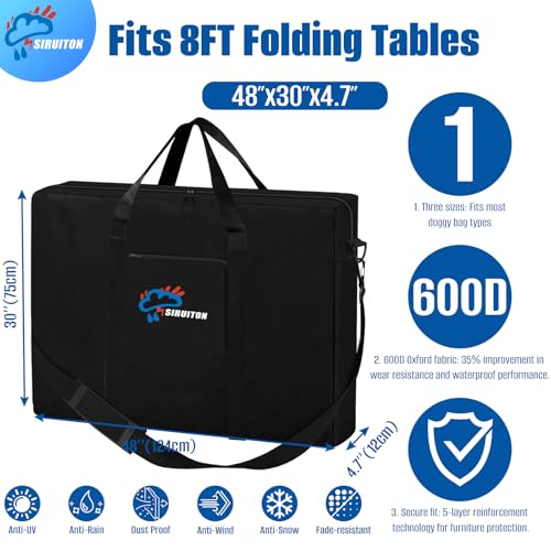 SIRUITON Folding Table Storage Bag Fits 8FT Tables, Thick 600D Oxford - size: 8ft Folding Table Bag