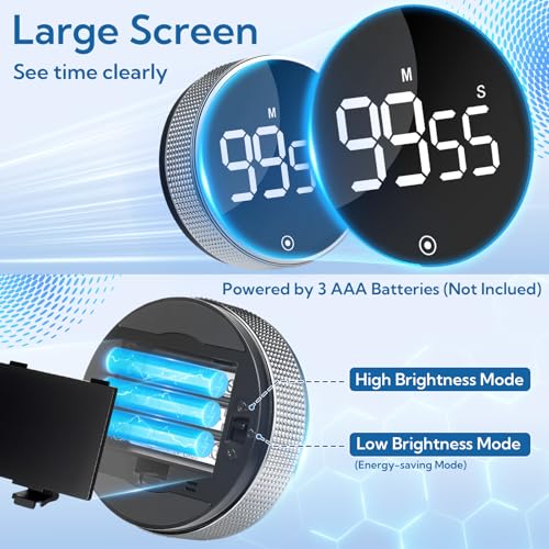 12 Pack Digital Kitchen Timer - Magnetic Kitchen Timer Visual timers Large LED Display Countup Timer 3 Volumes, 2 Brightness LevelsExtensively Use in Break Time, Cooking,Gym, Meeting, Classroom(Black)