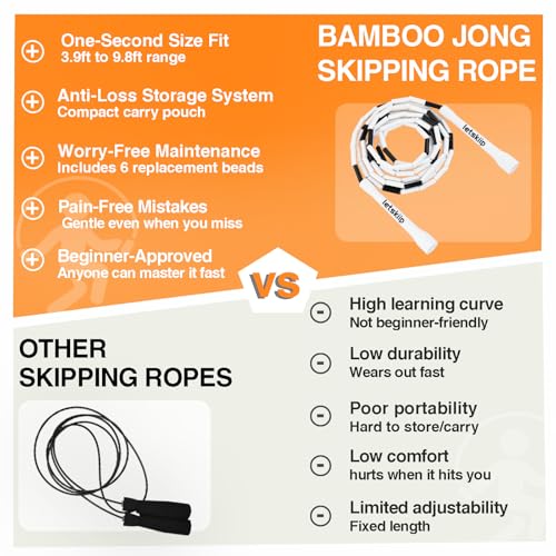 Classic Beaded Jump Rope, Adjustable Tangle-Free Set - color: Black/White