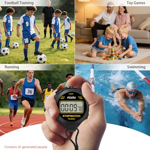 2Pack Simple Basic Stopwatch Timer, Pure Silent Stop Watch with On/Off - color: Black
