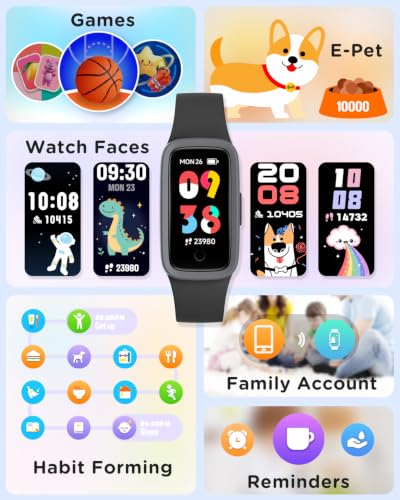 Vigor 3 Kids Watch Fitness Tracker, AMOLED Screen for Boys Girls Age 5-15 - color: Black
