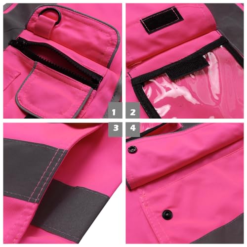 XIAKE 9 Pockets Class 2 High Visibility Reflective Safety Vest for Men Women,Meets ANSI/ISEA Standard - color: Pink, size: Large