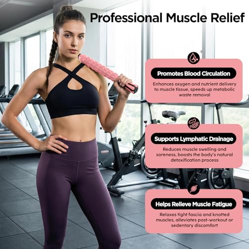 Muscle Roller & Massage Roller Stick for Athletes - Lymphatic Drainage Support, Relieves Muscle Soreness, Cramping & Tightness - Targets Legs, Arms, Back & Calves (Pink ) - color: Pink