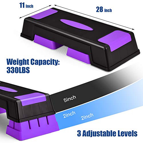GYMAX Exercise Step Platform, 5”-7”-9” Height Adjustable Stepper - color: Purple