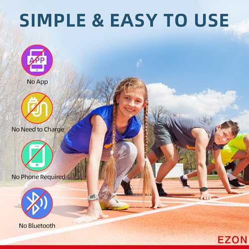 EZON T048 Digital Kids Watch for Teens Girls Boys,Sport Watch with Virtual Pet Cat Step Counter Stopwatch Pedometer Timer Alarm, No App Waterproof Fitness Tracker for Ages 7-18 - color: White