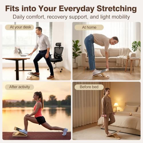 Adjustable Slant Board for Calf Stretching, Wooden Portable Stretcher, Foldable Incline Boards for Calves Ankle Achilles Tendon Knee Heel Muscle Stretch Exercise, Your 10 Minute Solution for Looser Calves