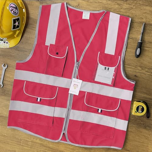 High Visibility Pink Reflective Vest with 8 Pockets Safety Vest S - color: Pink-01, size: Small