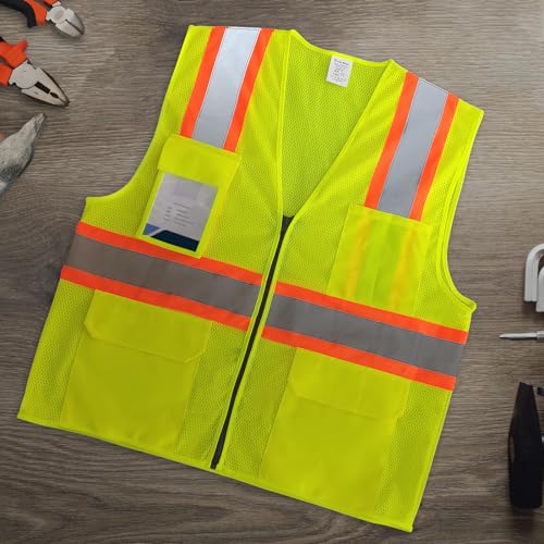 Hi Vis Safety Work Vest with Reflective Strip, Yellow, 3XL - color: Yellow, size: 3X-Large