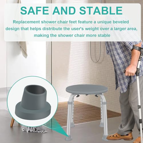 4 Pcs Replacement Feet for Bath Chair Leg Caps Heavy Duty Slope Rubber Feet Pad for Bath Seat Shower Stools (Gray, 1-1/8") - color: Grey