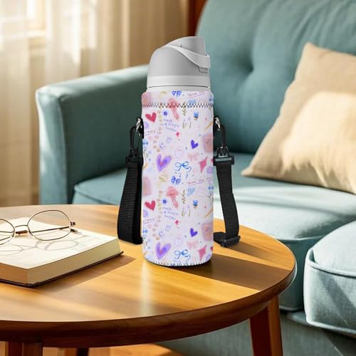 AUPET Water Bottle Sling Bag Carrier Crossbody Sleeve,Insulated Neoprene Bottle Case Holder Pouch Cover 500ML/17oz with Shoulder Strap for Walking Women Men - color: Sweet Dreamy