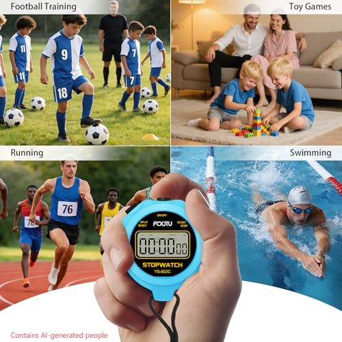 2Pack Simple Basic Stopwatch Timer, Pure Silent Stop Watch with On/Off - color: Black&blue