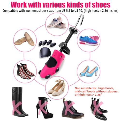 CHERAINTI Shoe Stretcher Professional Shoe Expander Widener Adjustable Stretch Length and Width for Wide Feet - color: Rose - Women Small Size 5.5-10