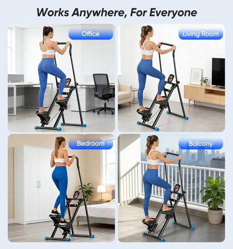 3-Level Adjustable Cardio Stair Stepper for Home, Folding Vertical Stair Stepper with Non-Slip Pedals & LCD Monitor, Portable Stair Stepper with Resistance & Handlebar, Supports 350 LBS, Unisex - size: Basic