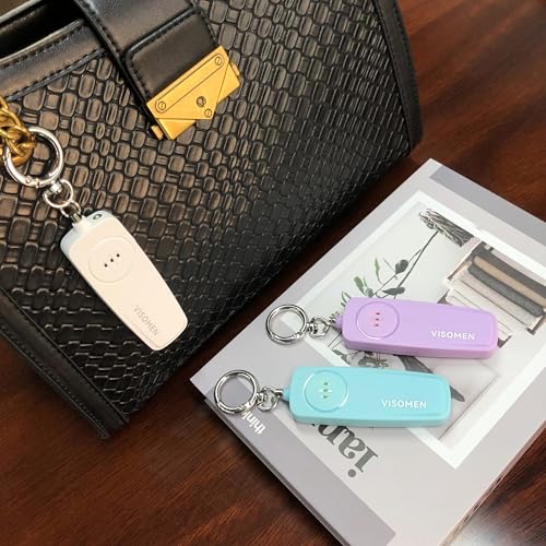 Personal Safety Alarm Keychain for Women,3-Pack,Loud Siren with Flashing LED Light,Portable Emergency Security Device,Gifts for Kids,Presents for Elderly,Night Running,Purple White Blue