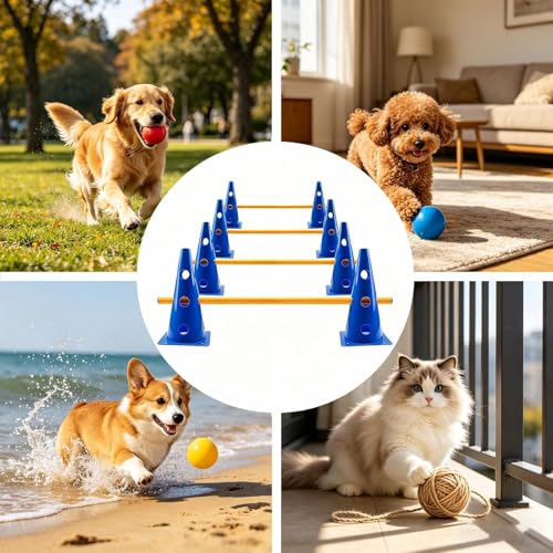 Dog Agility Jump Set, Adjustable Hurdles Training Equipment with Cones