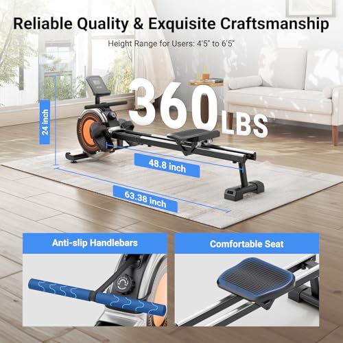 Dripex Rowing Machine, Upgraded Rowing Machines for Home, Magnetic Rower - color: Black/Orange