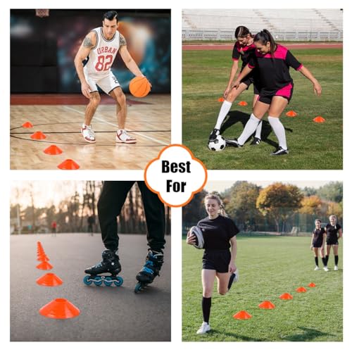 Soccer Training Cones Set, 75/50/25 Pack with Strap Holder & Carry Bag - color: Orange
