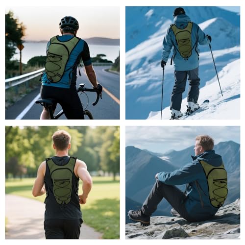 Lightweight Hydration Backpack 2L Water Bladder Pack for Running, Cycling, Hiking – Anti-Theft Water Backpack with Phone Holder, Trekking Pole Holder & Reflective Strips for Men & Women - color: Army Green