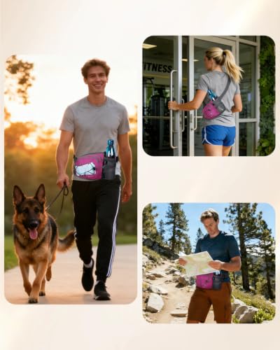 sportsnew Waist Pack with Water Bottle Holder, Fanny Pack for Men Women - color: Deep Pink