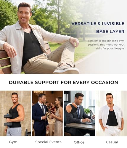 TAILONG Men's Compression Shirt - Shapewear Slimming Undershirt Tummy Control & Gynecomastia Vest Body Shaper Tank Top - color: Black, size: XX-Large