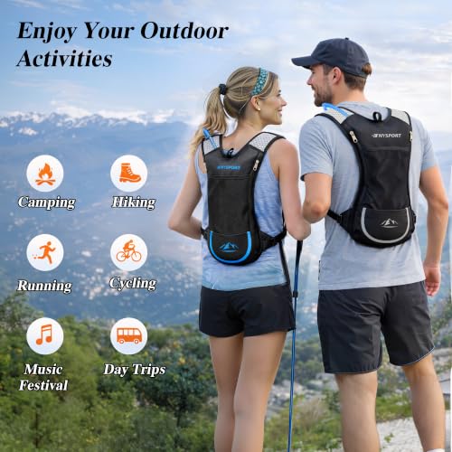 Lightweight 2 Pack Hydration Backpack with 2L Water Bladder for Hiking - color: Black