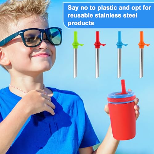 4SET Replacement Metal Straws and Bites Valve Compatible with Zak Designs Kelso 15 oz Tumbler Water Bottle, 304 Stainless Steel Stem Set with 2PCS Cleaning Brushes for Zak Designs Kelso 12 oz Cups