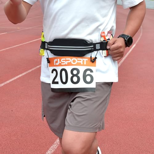 RJ-Sport Race Number Belt Bib Holder with Runner Pouch (Black) - color: 01 Black